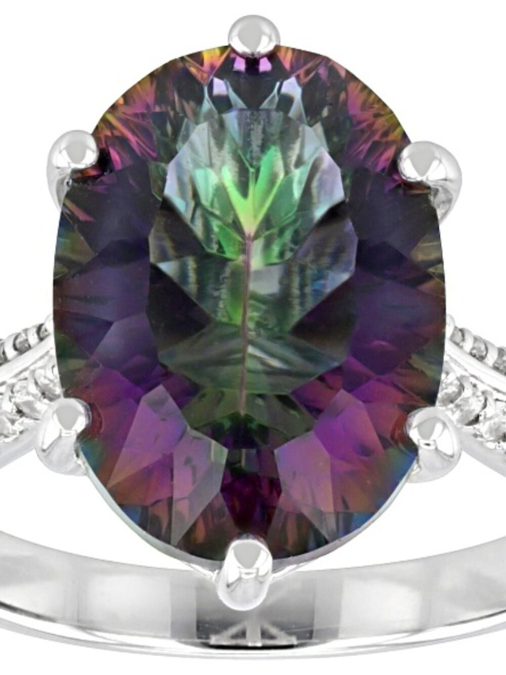 Multi-Color Quartz Solitaire w/Zircons JTV Ring 4.97ctw. Size 10 NEW